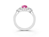 White gold Three-Stone Marquise Cut Pink Sapphire Ring with Pear  Side Stones in Four-Prong Setting_15