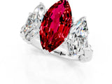 White gold Three-Stone Marquise Cut Ruby Braided Band Ring with Four-Prong Setting_13