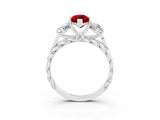 White gold Three-Stone Marquise Cut Ruby Braided Band Ring with Four-Prong Setting_15