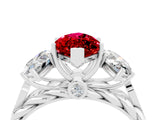 White gold Three-Stone Marquise Cut Ruby Braided Band Ring with Four-Prong Setting_16