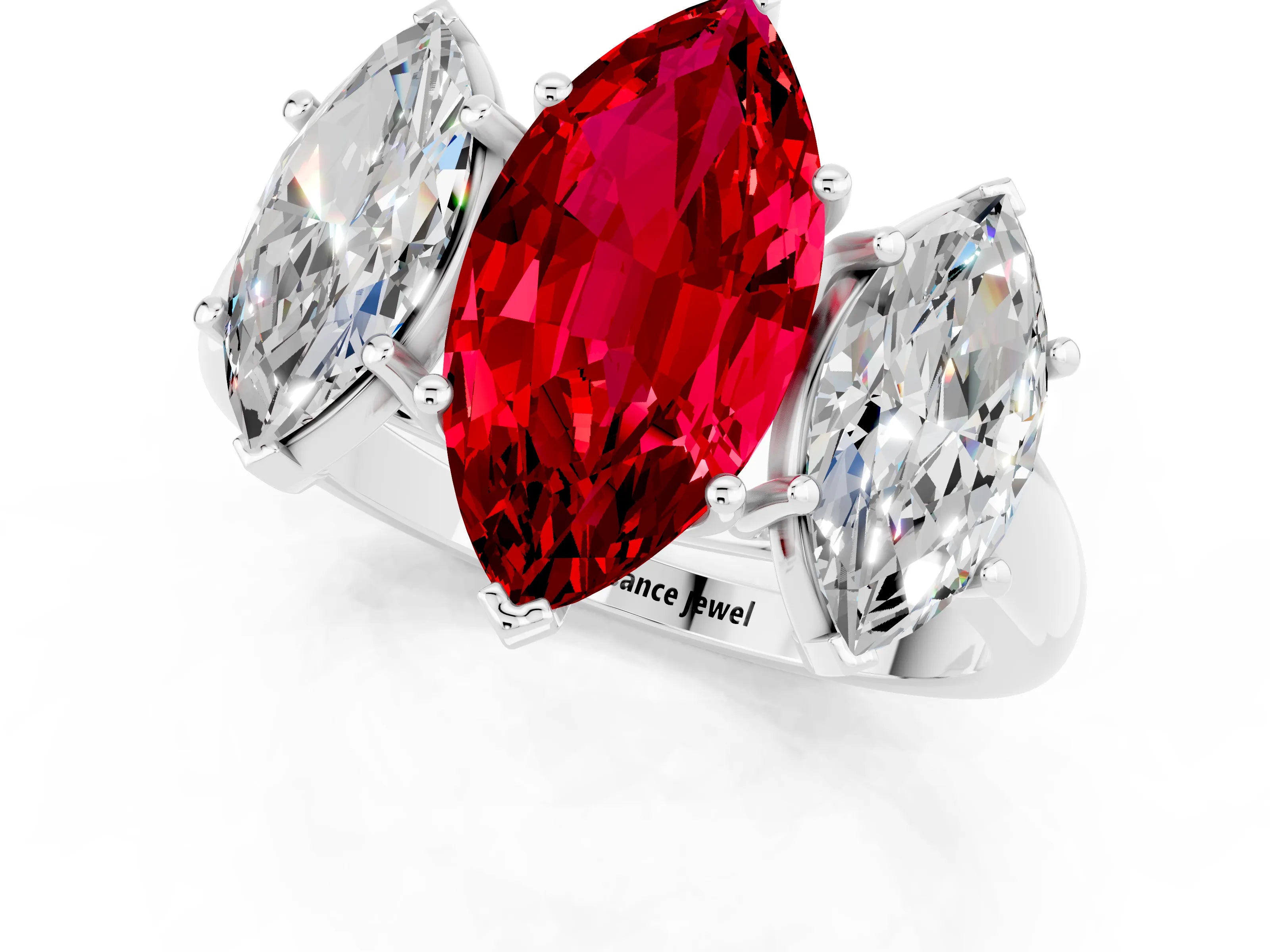 White gold Three-Stone Marquise Cut Ruby Engagement Ring with Prong Setting_1