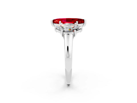 White gold Three-Stone Marquise Cut Ruby Engagement Ring with Prong Setting_2
