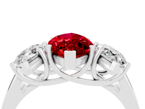 White gold Three-Stone Marquise Cut Ruby Engagement Ring with Prong Setting_4