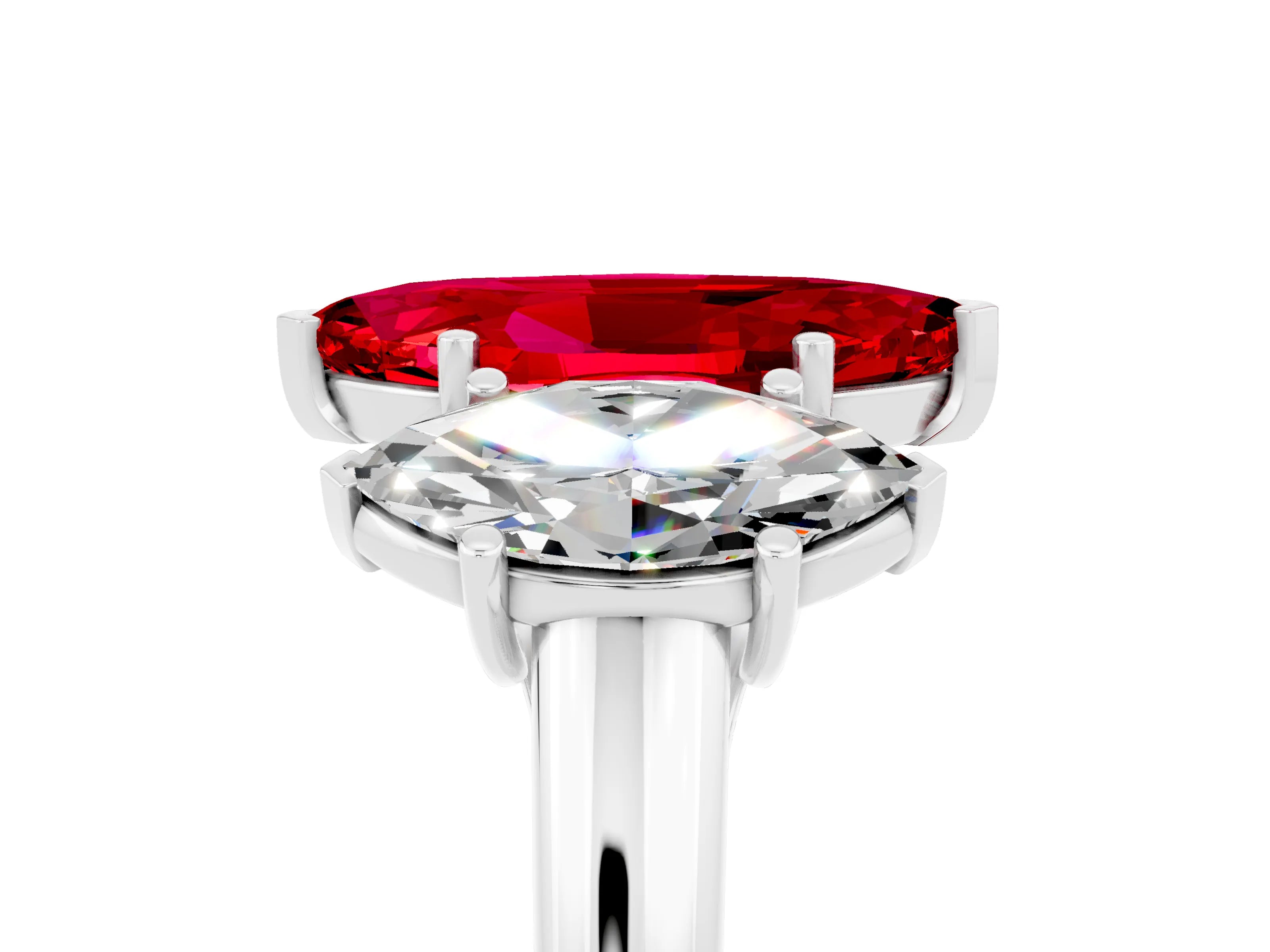 White gold Three-Stone Marquise Cut Ruby Engagement Ring with Prong Setting_5