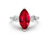 White gold Three-Stone Marquise Cut Ruby Pavé Band with Four-Prong Setting
