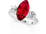 White gold Three-Stone Marquise Cut Ruby Pavé Band with Four-Prong Setting_1