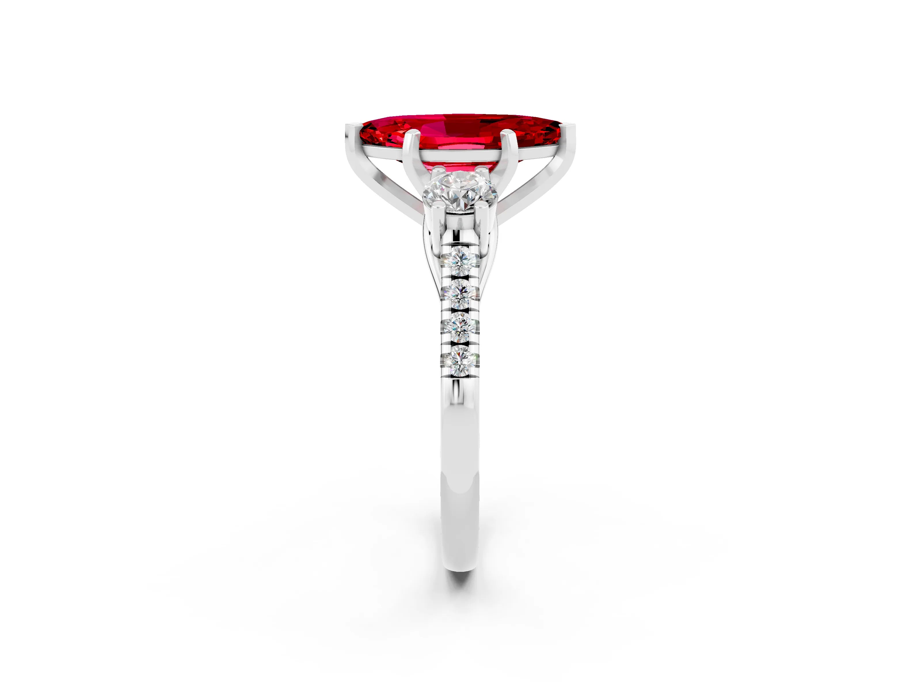White gold Three-Stone Marquise Cut Ruby Pavé Band with Four-Prong Setting_2