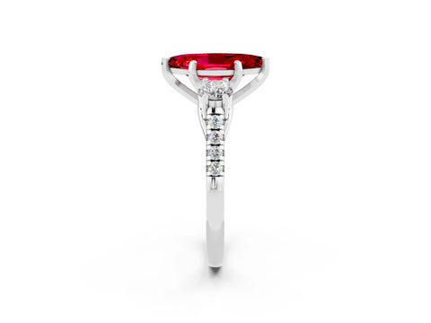 White gold Three-Stone Marquise Cut Ruby Pavé Band with Four-Prong Setting_2