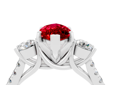White gold Three-Stone Marquise Cut Ruby Pavé Band with Four-Prong Setting_4
