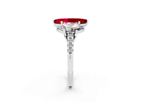 White gold Three-Stone Marquise Cut Ruby Ring with Pavé Band and Prong Setting_14