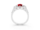 White gold Three-Stone Marquise Cut Ruby Ring with Pavé Band and Prong Setting_15