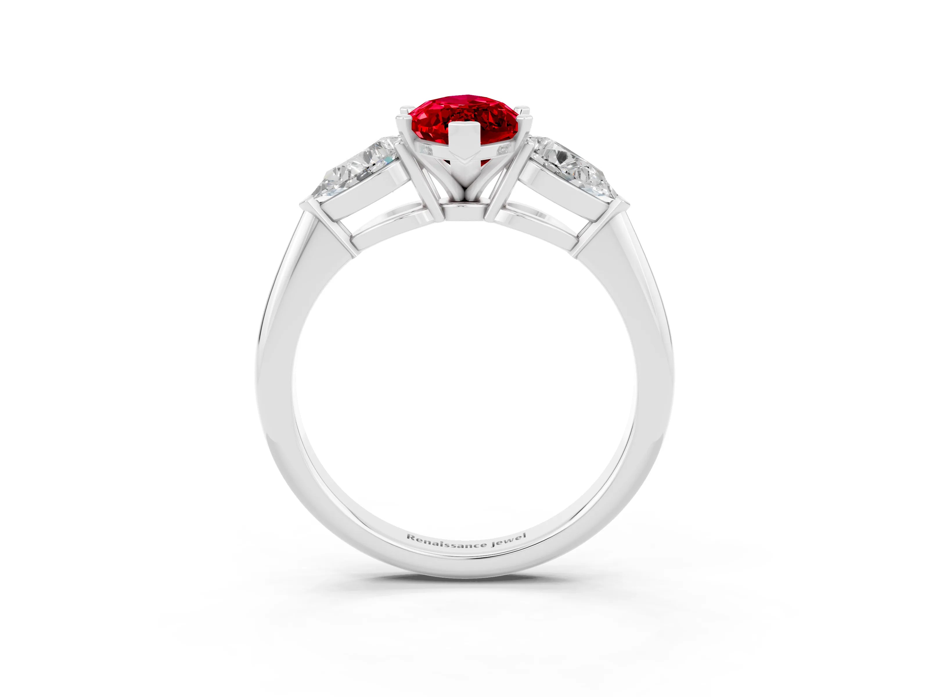 White gold Three-Stone Marquise Cut Ruby Ring with Pear Side Stones and Four-Prong Setting_3