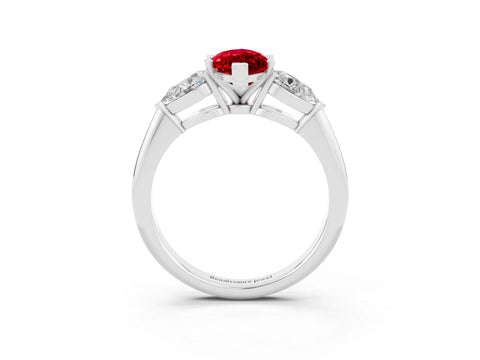 White gold Three-Stone Marquise Cut Ruby Ring with Pear Side Stones and Four-Prong Setting_3