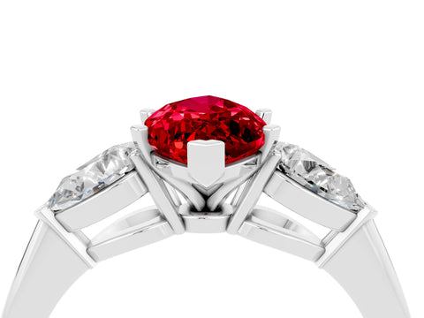 White gold Three-Stone Marquise Cut Ruby Ring with Pear Side Stones and Four-Prong Setting_4