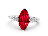 White gold Three-Stone Marquise Cut Ruby Ring with Pear  Side Stones in Four-Prong Setting_12