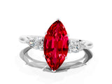 White gold Three-Stone Marquise Cut Ruby Ring with Pear  Side Stones in Four-Prong Setting_48