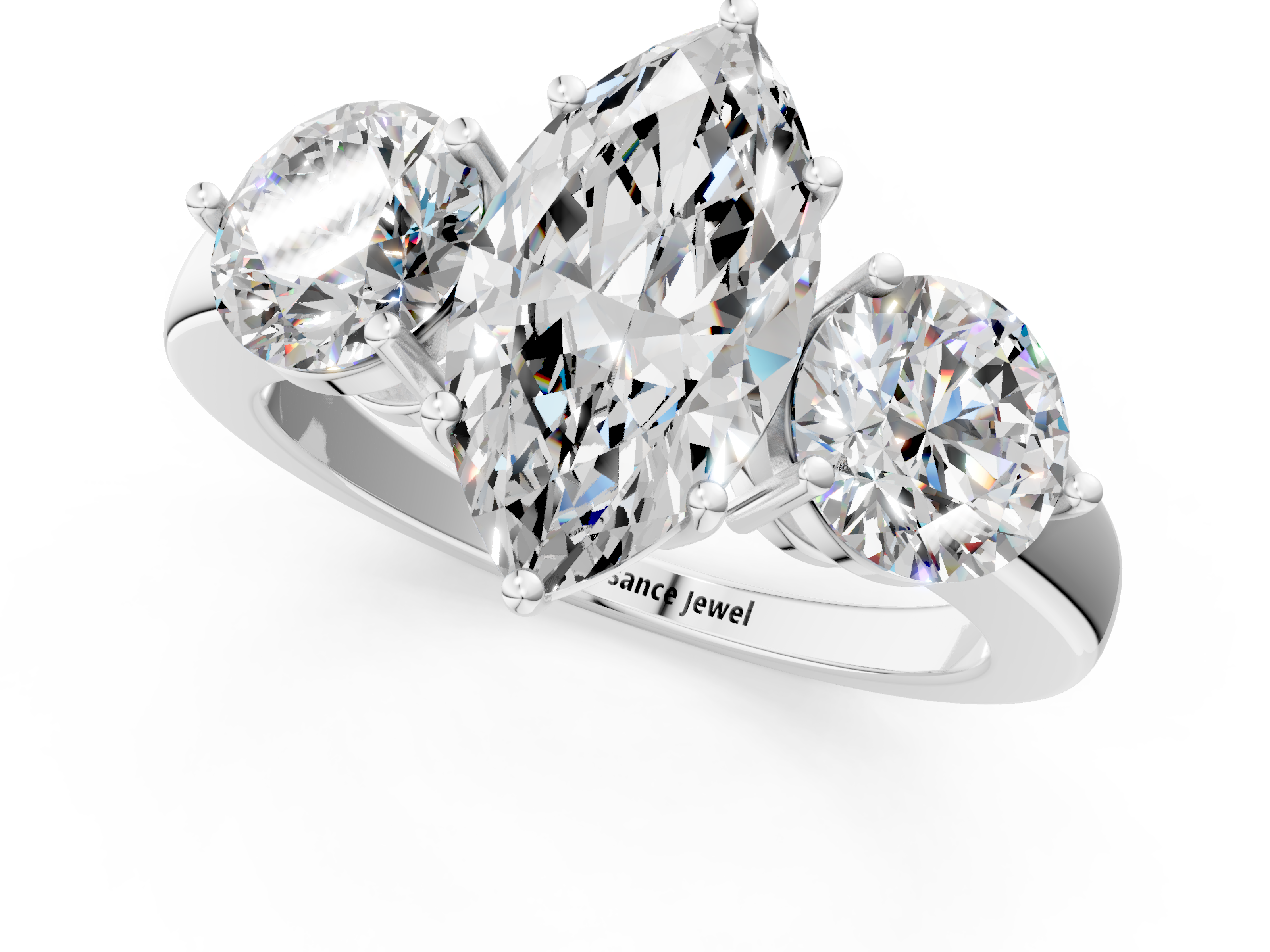 White gold Three-Stone Marquise Cut Solitaire Ring with Prong Setting on a Classic Band_79