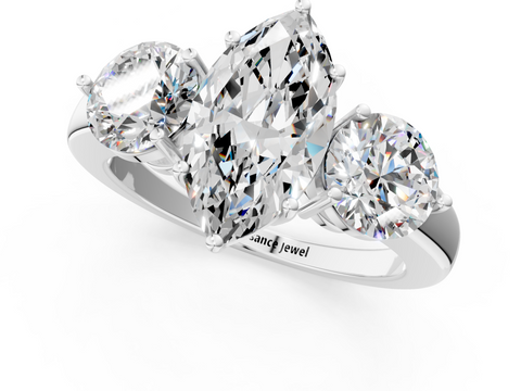 White gold Three-Stone Marquise Cut Solitaire Ring with Prong Setting on a Classic Band_79