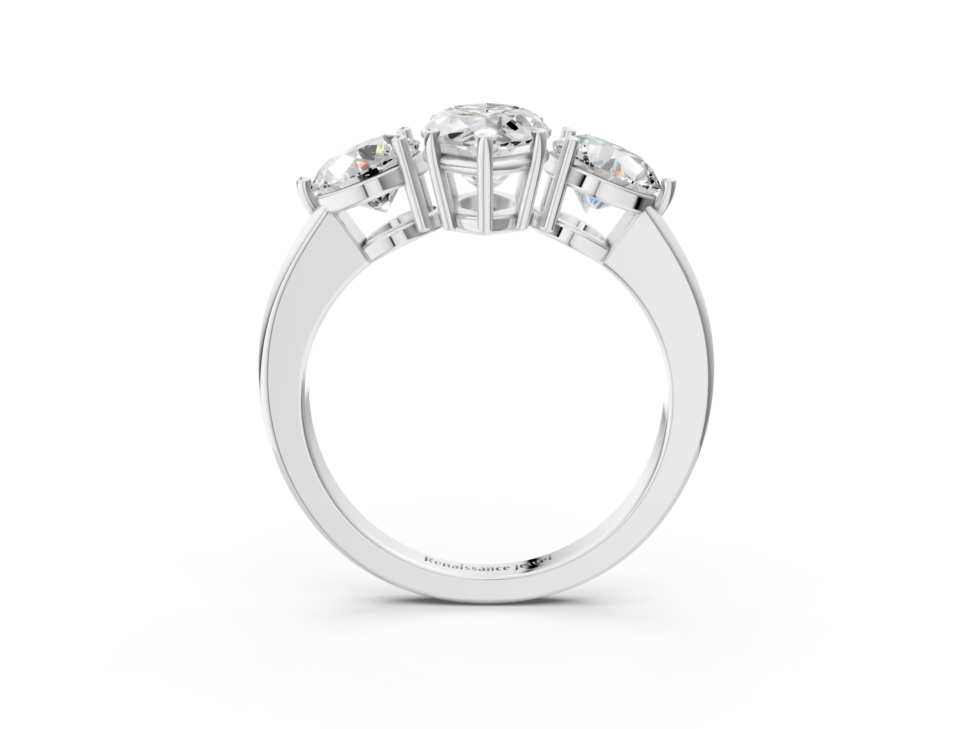 White gold Three-Stone Marquise Cut Solitaire Ring with Prong Setting on a Classic Band_81