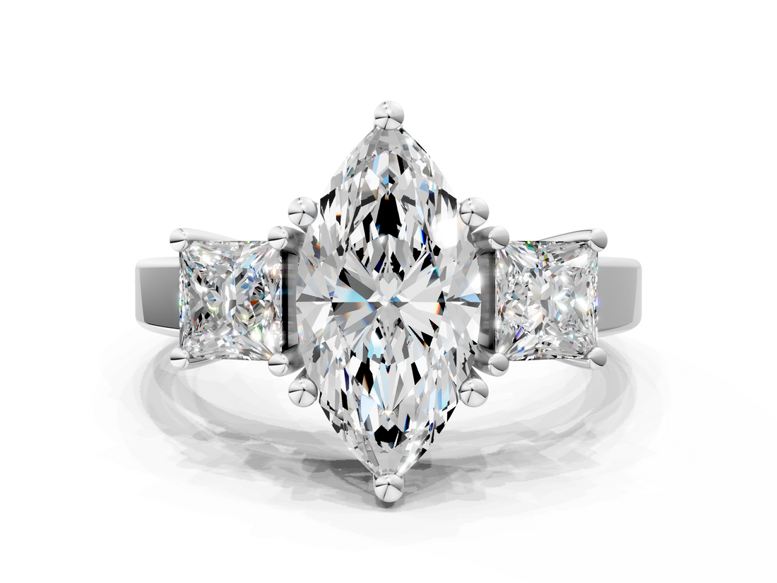 White gold Three-Stone Marquise Cut Solitaire Ring with Prong Setting_3