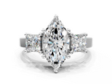 White gold Three-Stone Marquise Cut Solitaire Ring with Prong Setting_3