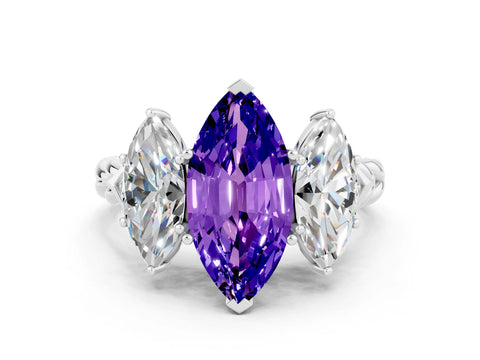 White gold Three-Stone Marquise Cut Tanzanite Braided Band Ring with Four-Prong Setting_12
