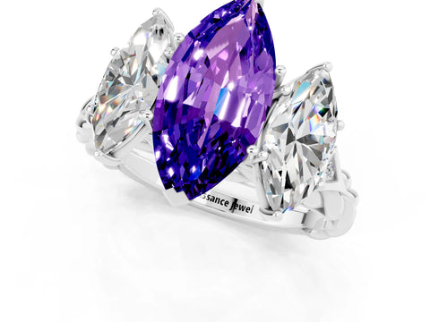 White gold Three-Stone Marquise Cut Tanzanite Braided Band Ring with Four-Prong Setting_13