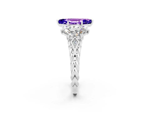 White gold Three-Stone Marquise Cut Tanzanite Braided Band Ring with Four-Prong Setting_14