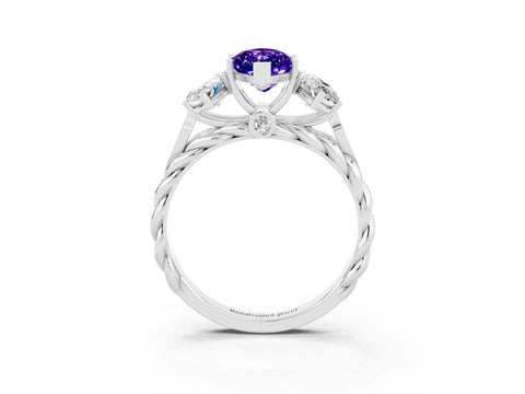 White gold Three-Stone Marquise Cut Tanzanite Braided Band Ring with Four-Prong Setting_15