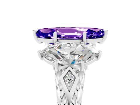 White gold Three-Stone Marquise Cut Tanzanite Braided Band Ring with Four-Prong Setting_17