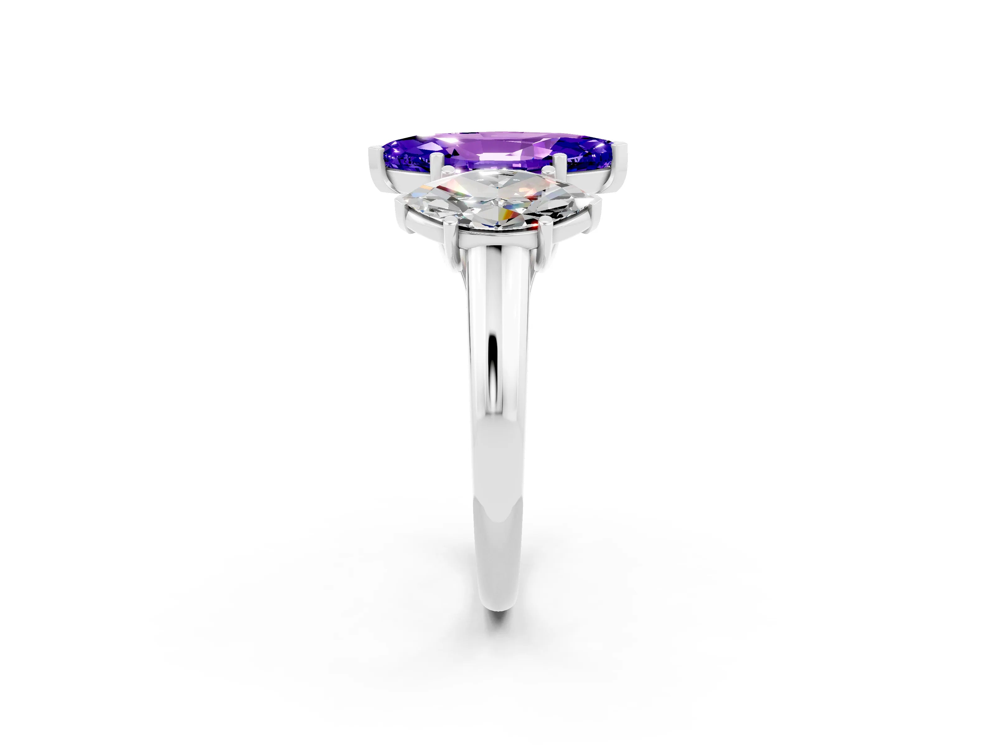 White gold Three-Stone Marquise Cut Tanzanite Engagement Ring with Prong Setting_2