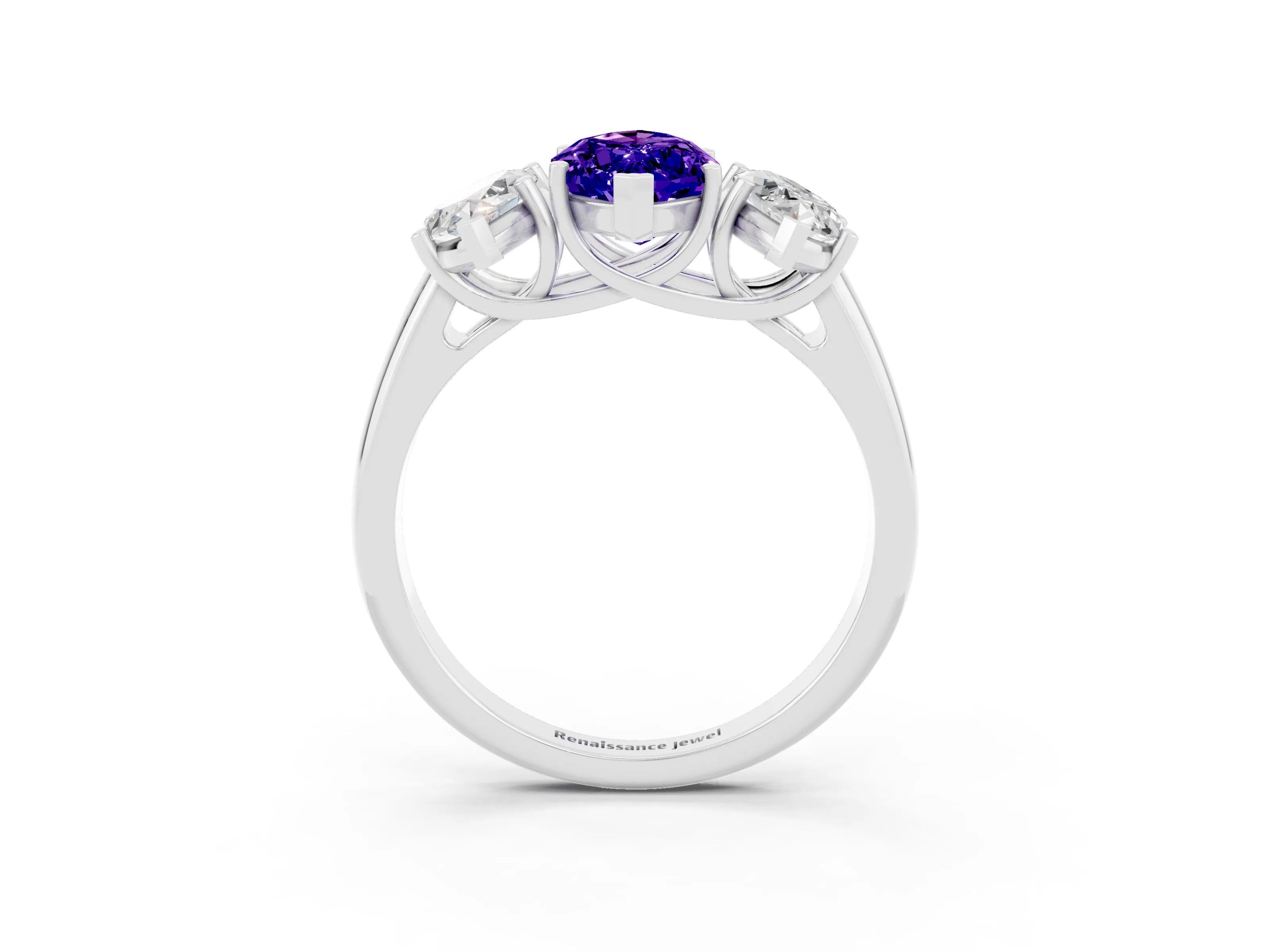 White gold Three-Stone Marquise Cut Tanzanite Engagement Ring with Prong Setting_3