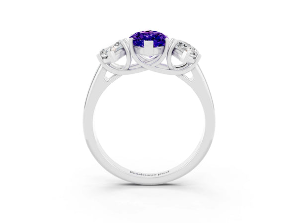 White gold Three-Stone Marquise Cut Tanzanite Engagement Ring with Prong Setting