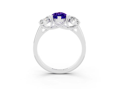 White gold Three-Stone Marquise Cut Tanzanite Engagement Ring with Prong Setting_3