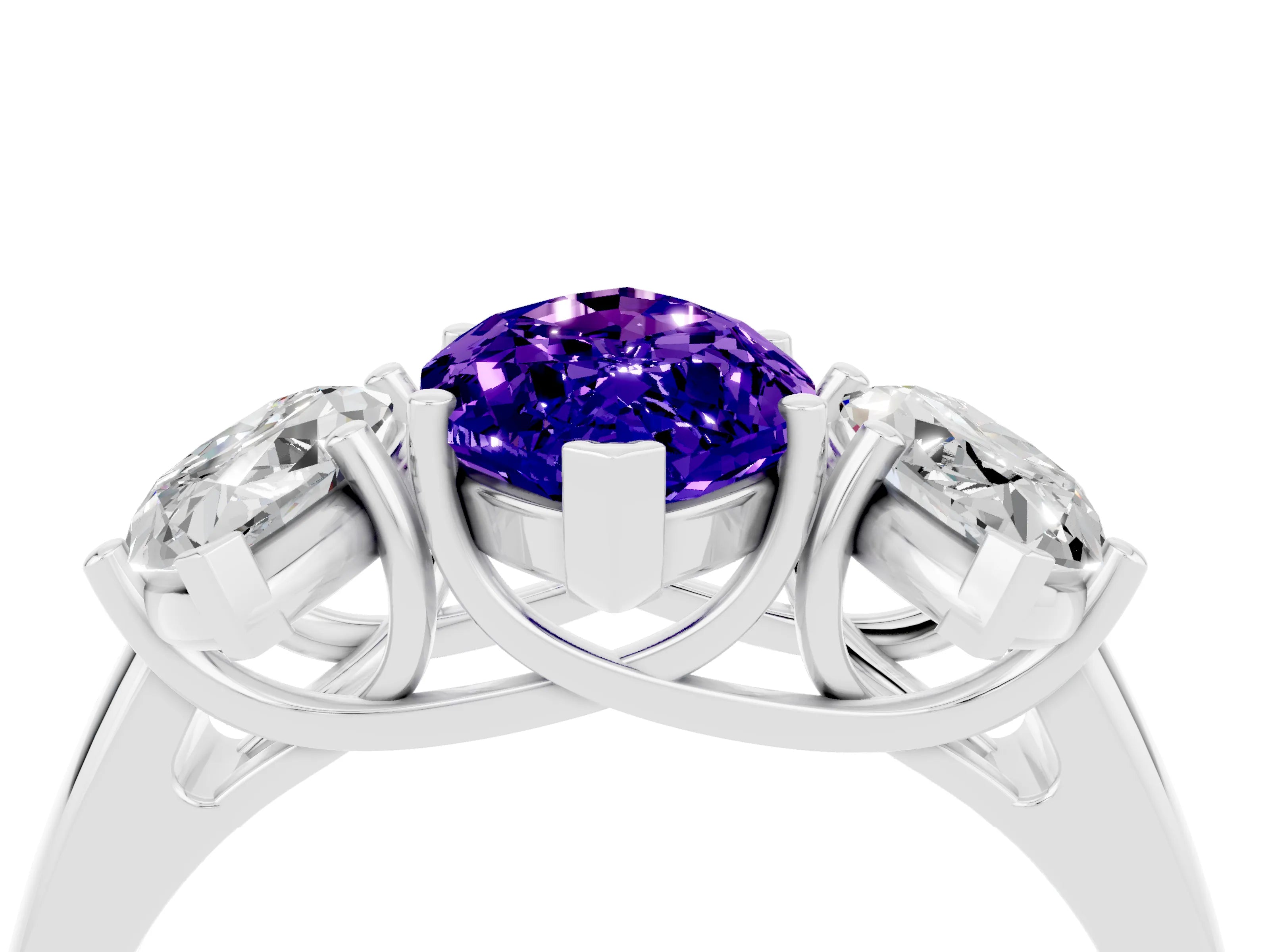 White gold Three-Stone Marquise Cut Tanzanite Engagement Ring with Prong Setting_4
