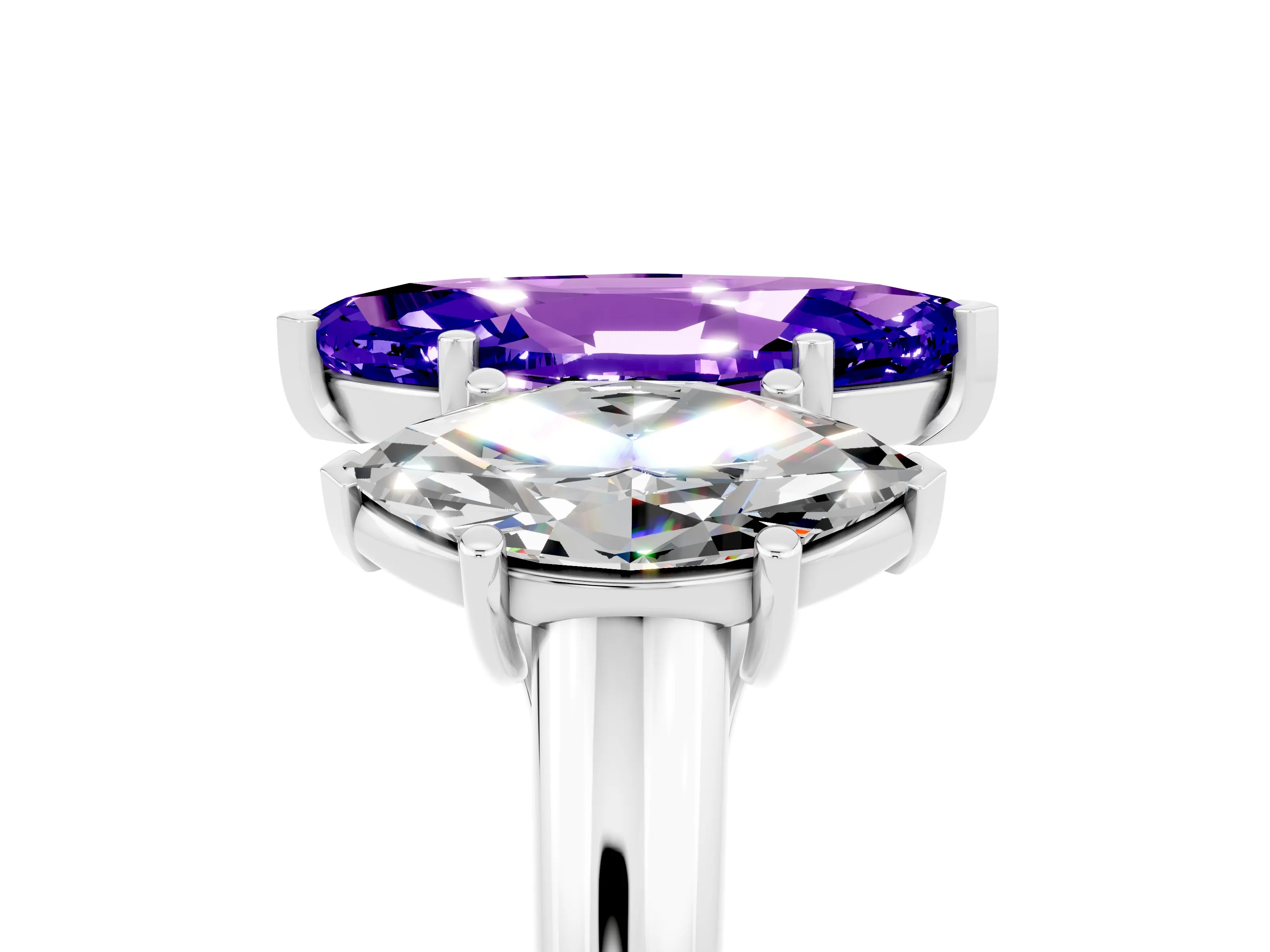 White gold Three-Stone Marquise Cut Tanzanite Engagement Ring with Prong Setting_5