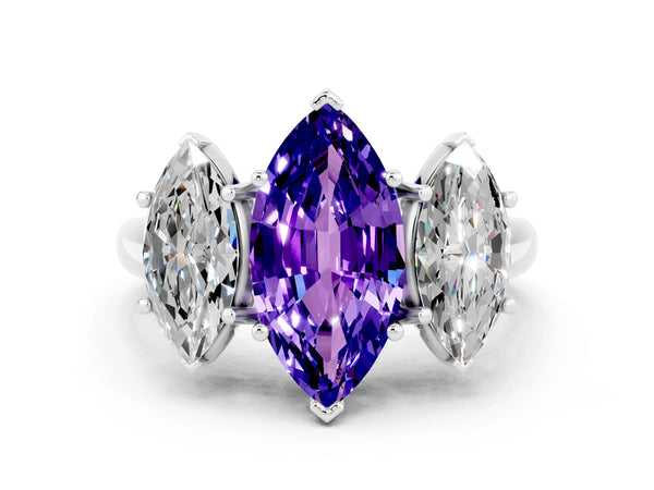 White gold Three-Stone Marquise Cut Tanzanite Engagement Ring with Prong Setting