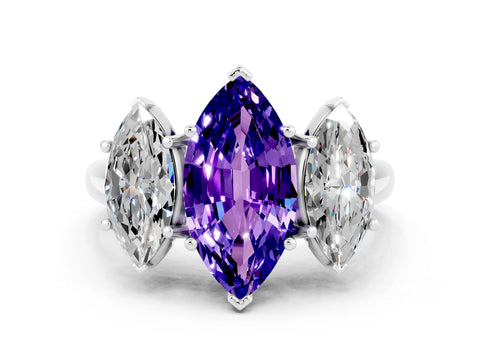 White gold Three-Stone Marquise Cut Tanzanite Engagement Ring with Prong Setting
