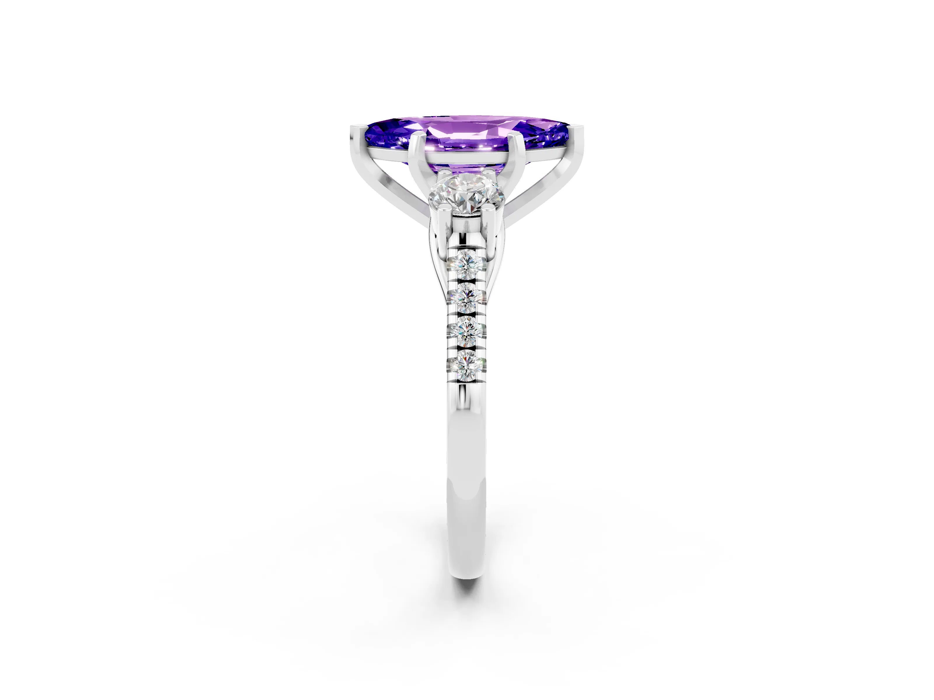 White gold Three-Stone Marquise Cut Tanzanite Pavé Band with Four-Prong Setting_2