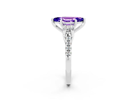 White gold Three-Stone Marquise Cut Tanzanite Pavé Band with Four-Prong Setting_2