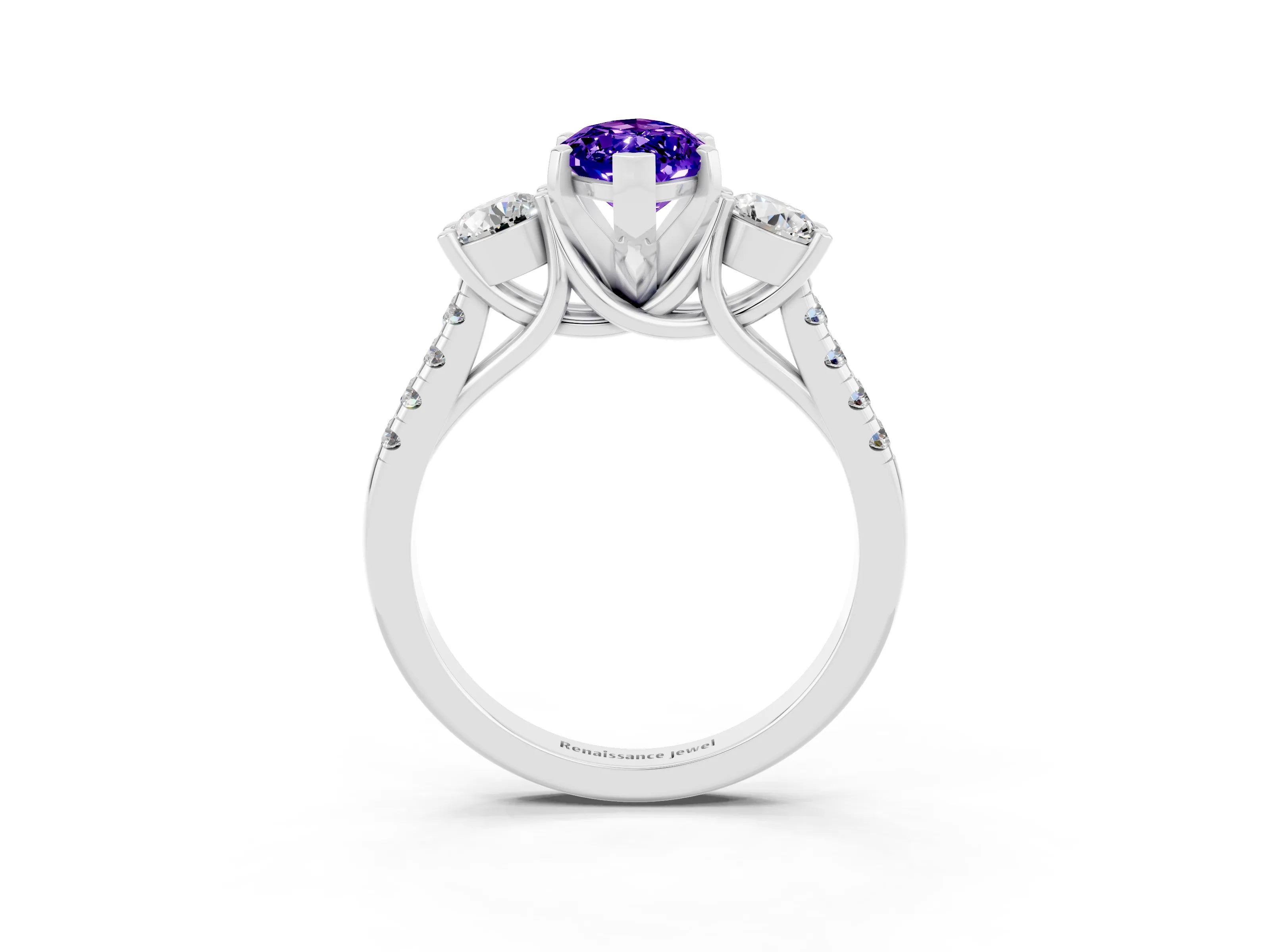 White gold Three-Stone Marquise Cut Tanzanite Pavé Band with Four-Prong Setting_3