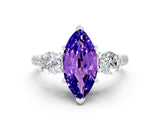 White gold Three-Stone Marquise Cut Tanzanite Pavé Band with Four-Prong Setting