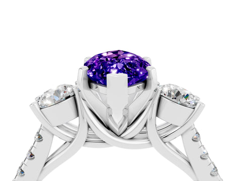White gold Three-Stone Marquise Cut Tanzanite Pavé Band with Four-Prong Setting_4