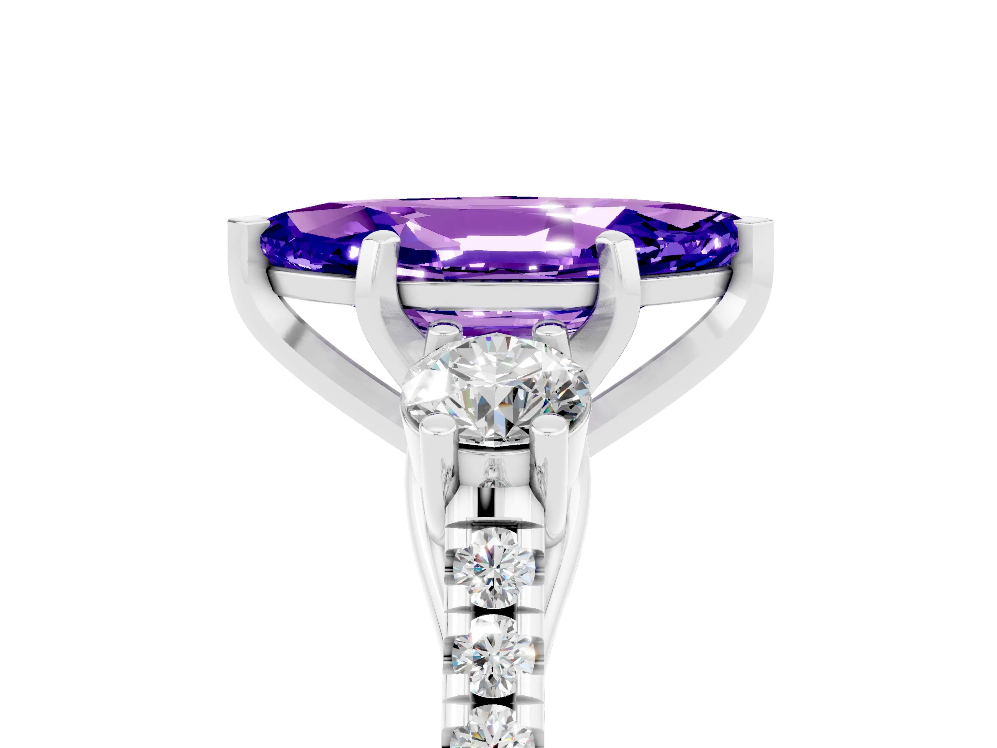 White gold Three-Stone Marquise Cut Tanzanite Pavé Band with Four-Prong Setting_5