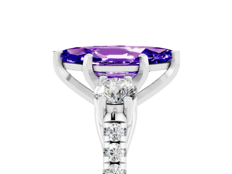 White gold Three-Stone Marquise Cut Tanzanite Pavé Band with Four-Prong Setting_5