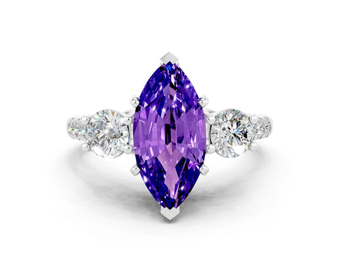 White gold Three-Stone Marquise Cut Tanzanite Pavé Band with Four-Prong Setting