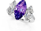 White gold Three-Stone Marquise Cut Tanzanite Ring with Pavé Band and Prong Setting_13