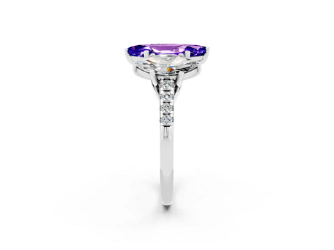 White gold Three-Stone Marquise Cut Tanzanite Ring with Pavé Band and Prong Setting_14