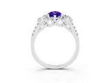 White gold Three-Stone Marquise Cut Tanzanite Ring with Pavé Band and Prong Setting_15