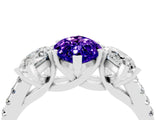 White gold Three-Stone Marquise Cut Tanzanite Ring with Pavé Band and Prong Setting_16